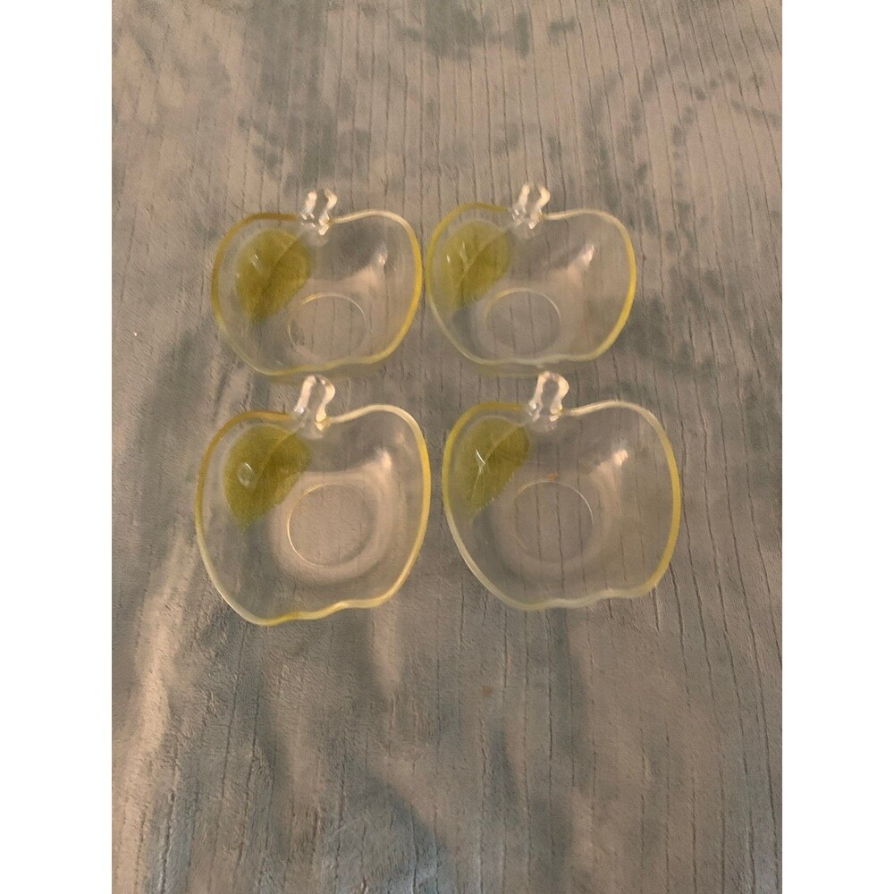 Vintage Clear Pressed Glass Apple‑Shaped Bowls Set of 4 Farmhouse Cottagecore